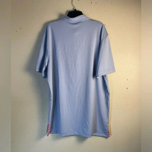Bald Head Blues XL Striped Polo Heat Pressed Semi-Raised Logo UPF 50 Blue Gray - Picture 3 of 13